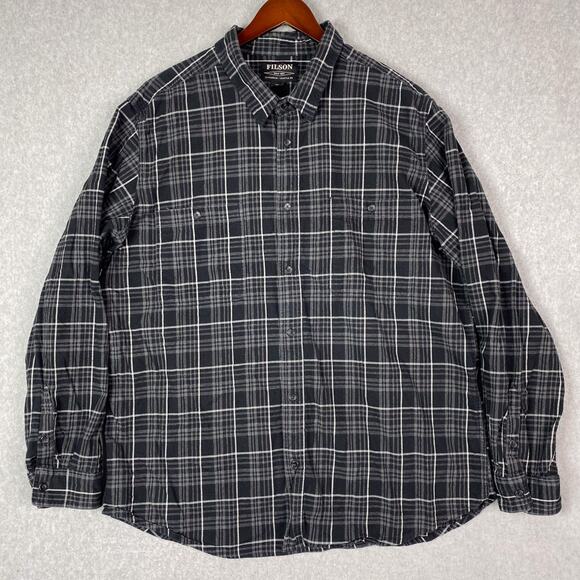 Filson Mens XXL Plaid Flannel Button Up Shirt Long Sleeve Black Grey 2XL - Picture 1 of 7